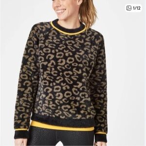 Sweaty Betty Black and Tan leopard print Patterned Crewneck Sweater |XS